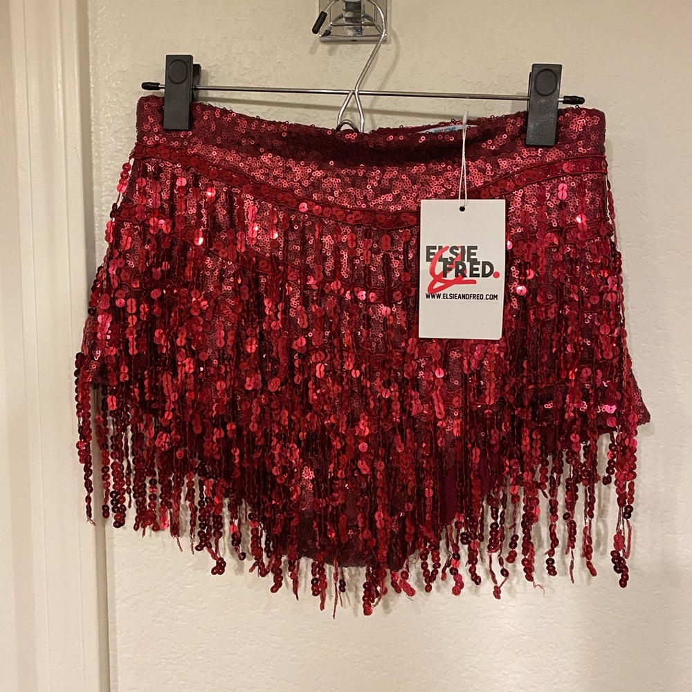 Red sequin shorts